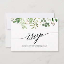 Moderne kalligraphische Botanische Grüne Hochzeit RSVP Karte