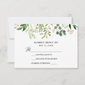 Moderne kalligraphische Botanische Grüne Hochzeit RSVP Karte (Rückseite)