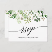 Moderne kalligraphische Botanische Grüne Hochzeit RSVP Karte (Vorne/Hinten)