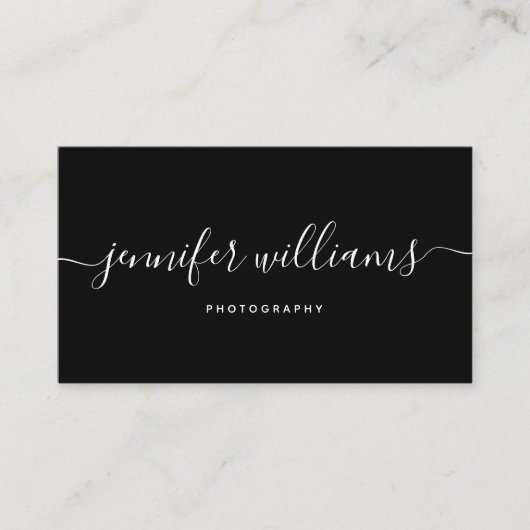 Moderne kalligraphische Chic Black Fotografy | Visitenkarte (Vorderseite)