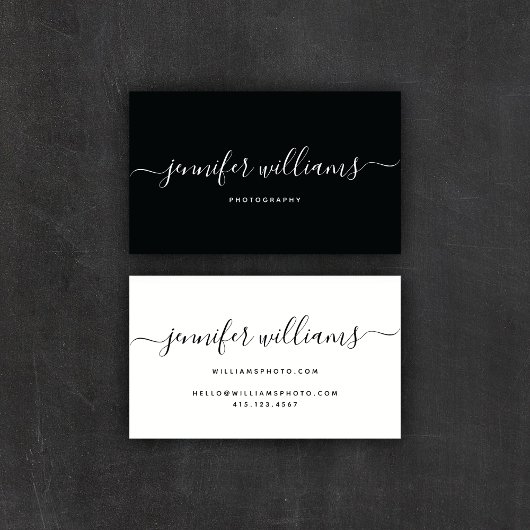 Moderne kalligraphische Chic Black Fotografy | Visitenkarte