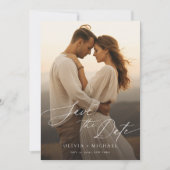 Moderne kalligraphische Chic Foto Hochzeit Save The Date (Vorderseite)