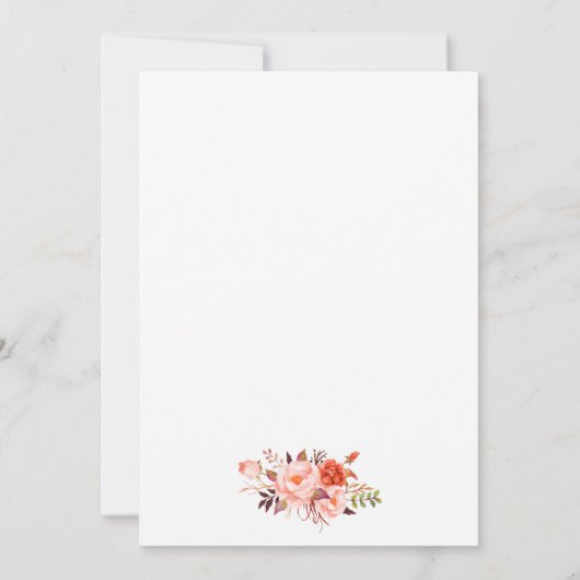 Moderne kalligraphische Coral Floral Wedding Einladung (Rückseite)