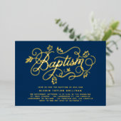 Moderne kalligraphische Foliage Lettering Blaue Ta Folieneinladung (Stehend vorne)