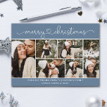 Moderne kalligraphische Foto Collage Blue Christma Karte<br><div class="desc">Einfach,  schön und trendy Frohe Weihnachts-Postkartendesign mit Foto-Collage.</div>