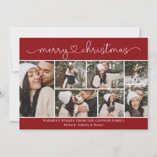 Moderne kalligraphische Foto Collage Red Christmas Karte (Vorderseite)