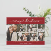 Moderne kalligraphische Foto Collage Red Christmas Karte (Stehend Vorderseite)