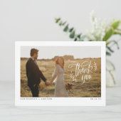 Moderne kalligraphische Foto Hochzeit Danke Karte (Stehend Vorderseite)
