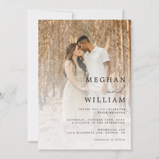 Moderne kalligraphische Fotocollage QR Code Hochze Einladung (Vorderseite)