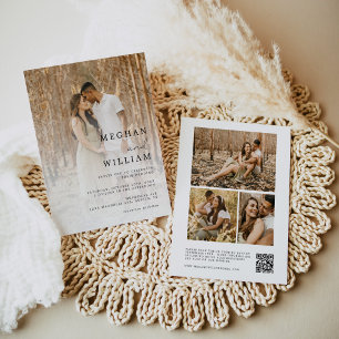 Moderne kalligraphische Fotocollage QR Code Hochze Einladung