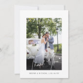 Moderne kalligraphische Fotos Hochzeit Dankeskarte (Vorderseite)