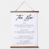 Moderne kalligraphische Getränke Hochzeitmenü-Bar  Wandteppich Mit Holzrahmen (Vorderseite)