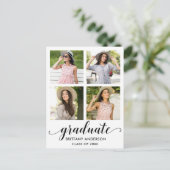 Moderne kalligraphische Graduierung Partei 4 Foto Einladungspostkarte (Stehend Vorderseite)