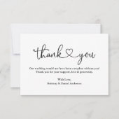 Moderne kalligraphische Herzhochzeit Dankeskarte (Vorderseite)