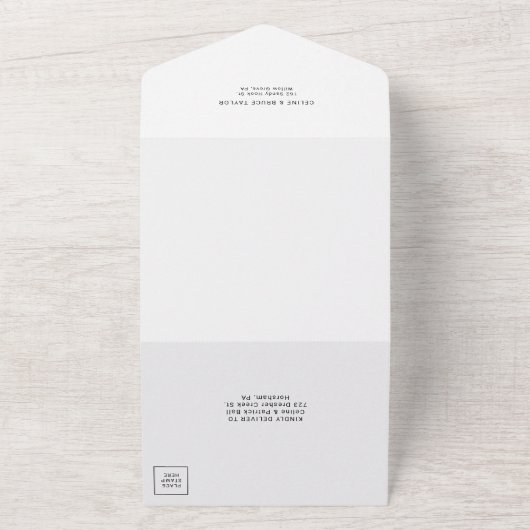 Moderne kalligraphische Hochzeit All In One Einladung (Außenbereich)