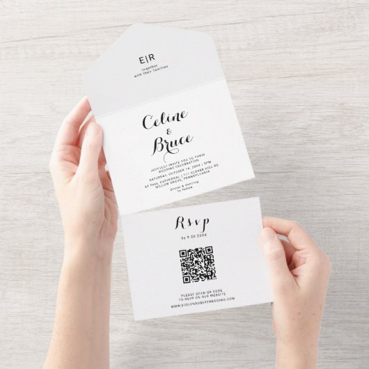 Moderne kalligraphische Hochzeit All In One Einladung (Abreißen)