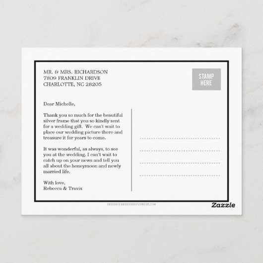 Moderne kalligraphische Hochzeit Danke-Card Postkarte (Rückseite)