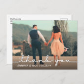 Moderne kalligraphische Hochzeit Danke Foto Postkarte (Vorne/Hinten)