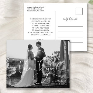 Moderne kalligraphische Hochzeit Danke Foto Postkarte
