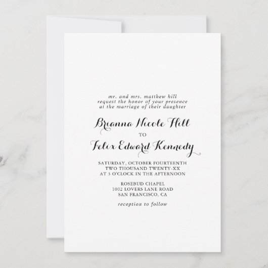 Moderne kalligraphische Hochzeit Einladung (Vorderseite)