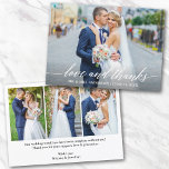 Moderne kalligraphische Hochzeit Liebe und dank 4  Dankeskarte<br><div class="desc">Moderne Kalligrafie Hochzeit Liebe und Dank Brie and Groom 4 Fotos Danke Karte - Weiße Schrift</div>