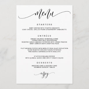 Moderne kalligraphische Hochzeit Menükarte
