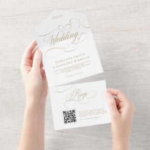 Moderne kalligraphische Hochzeit ohne Gold und Wei All In One Einladung