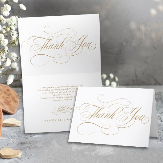 Moderne kalligraphische Hochzeit ohne Gold und Wei Dankeskarte