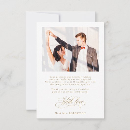 Moderne kalligraphische Hochzeit ohne Gold und Wei Dankeskarte (Rückseite)