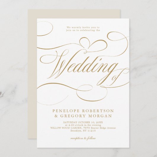 Moderne kalligraphische Hochzeit ohne Gold und Wei Einladung (Vorne/Hinten)