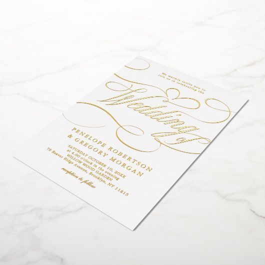 Moderne kalligraphische Hochzeit ohne Gold und Wei Folieneinladung (Gedreht)