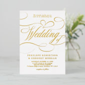 Moderne kalligraphische Hochzeit ohne Gold und Wei Folieneinladung (Stehend vorne)