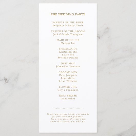 Moderne kalligraphische Hochzeit ohne Gold und Wei Programm (Rückseite)