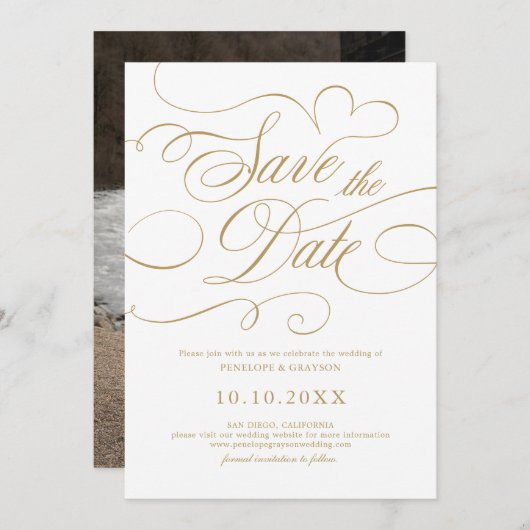 Moderne kalligraphische Hochzeit ohne Gold und Wei Save The Date (Vorne/Hinten)