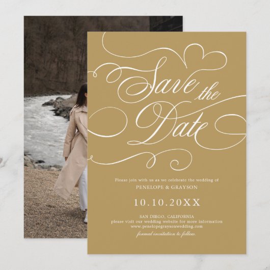 Moderne kalligraphische Hochzeit ohne Gold und Wei Save The Date (Vorne/Hinten)