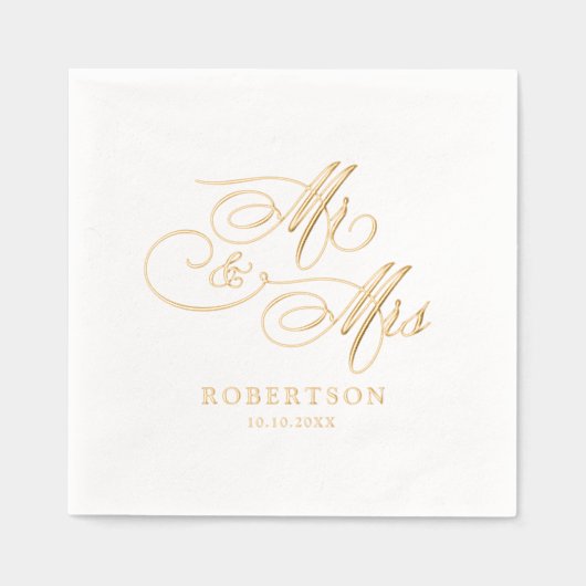 Moderne kalligraphische Hochzeit ohne Gold und Wei Servietten Mit Folie (Vorderseite)