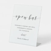 Moderne kalligraphische Hochzeit Open Bar Sockelschild (Vorderseite)
