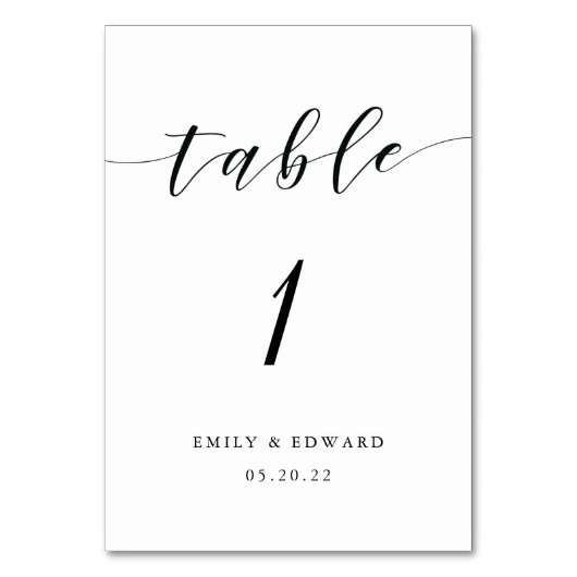 Moderne kalligraphische Hochzeit Tischnummer (Vorderseite)