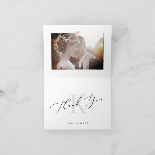 Moderne kalligraphische Hochzeit Vielen Dank Dankeskarte (Innenseite)