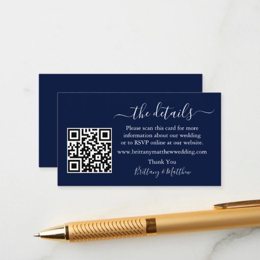 Moderne kalligraphische Hochzeitdetails Website QR Begleitkarte (Vorderseite/Rückseite Beispiel)