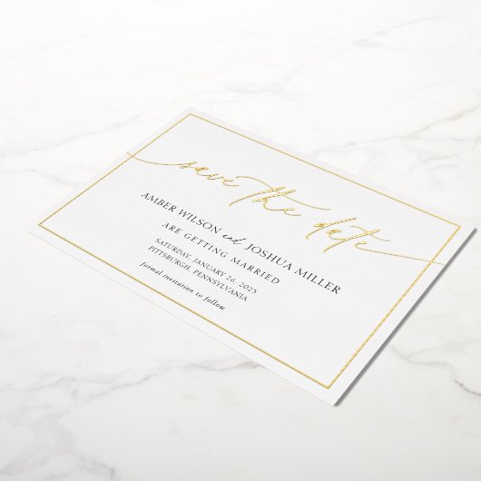 Moderne kalligraphische Hochzeiten retten das Datu Folieneinladung (Gedreht)