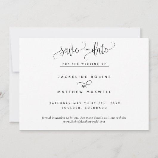 Moderne kalligraphische Hochzeiten speichern die D Save The Date (Rückseite)