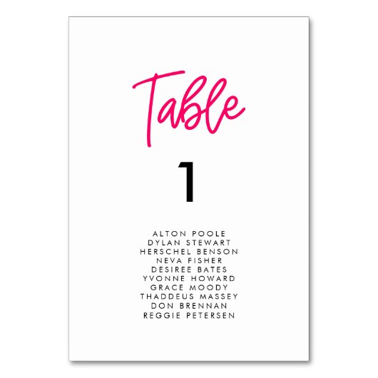 Moderne kalligraphische Hochzeitkarten Tischnummer (Vorderseite)