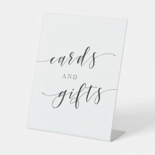 Moderne kalligraphische Hochzeitkarten und Geschen Sockelschild