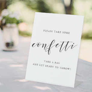 Moderne kalligraphische Hochzeitkonfetti abschicke Sockelschild