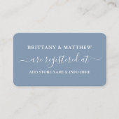 Moderne kalligraphische Hochzeitskanzlei Dusty Blu Begleitkarte (Vorderseite)