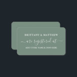 Moderne kalligraphische Hochzeitskanzlei Sage Gree Begleitkarte<br><div class="desc">Moderne trendige Kalligrafie Script Wedding Registry Insert Card. Sage Green</div>