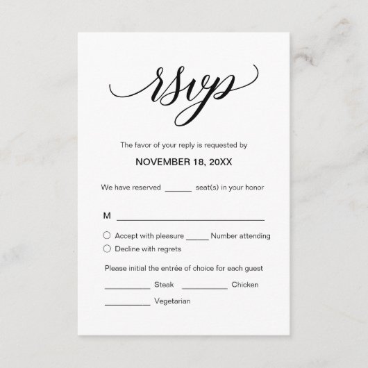 Moderne kalligraphische Hochzeitskarten für RSVP Begleitkarte (Vorderseite)