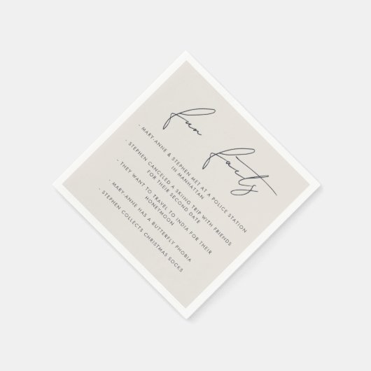 Moderne kalligraphische Hochzeitskugel - Fun Fakte Serviette (Ecke)