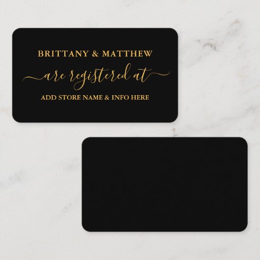 Moderne kalligraphische Hochzeitsregister Gold Bla Begleitkarte (Vorne/Hinten)